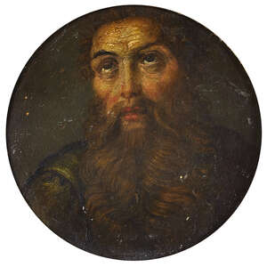 Flemish School, 
		17th Century- 
		Portrait of a bearded man - a pair; 
		oils on panel, ovals, each 5 x 5 cm., the first numbered '1181' (on the r