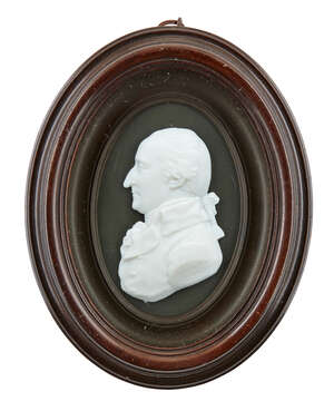 
	
		James Tassie, Scottish, 1735-1799, a white paste relief of Ralph Fisher, inscribed RALPH...