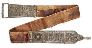 
	
		A leather belt with silver fittings, Central Asia, 18th-19th century, formed of a series...