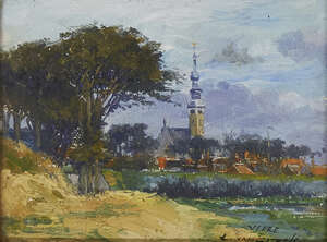 
	
		Louis van Engelen, 
		Belgian 1856-1940- 
		 
		Veere, 1899; 
		 
		oil on board,...