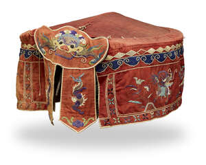 
	
		A Chinese embroidered procession canopy, late 19th century, decorated with dragons and...