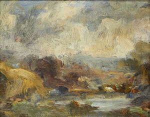 
	
		Peggy Somerville, 
		British 1918-1975-
		 
		Classical English Landscape; 
		 
		oil...
