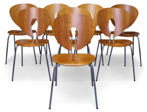 
	
		Jesús Gasca for Stua, 
		 
		Set of eight 'Globus' dining chairs, circa 1995, 
		Birch...