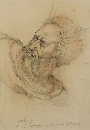 Léonard Sarluis, 
French 1874-1949- 
 
Study of a man's head and shoulders, turned to the left (recto); study of a man's downcast head and shoulders (verso);