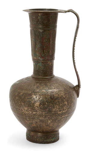 
	
		A Khorassan bronze ewer, Iran, 12th century, the compressed globular body on a short...