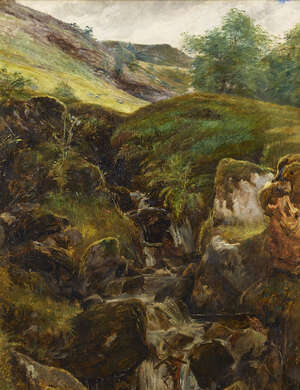 Colin Hunter, ARA RE RI ROI RSW, 
Scottish 1841-1904- 
Glen Scene; 
oil on board, signed on the...