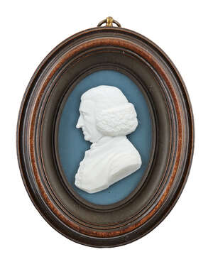 
	
		James Tassie, Scottish, 1735-1799, a white paste portrait relief of Robert Brown...