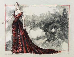 
	
		Tim Goodchild, British, 20th century, a costume design for Ethel Lycett Green as played...