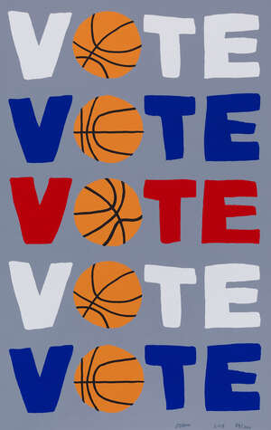 
	
		Jonas Wood,
		American b.1977- 
		 
		Vote, 2018; 
		 
		screenprint in colours on...