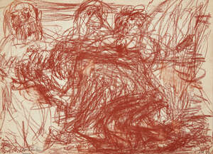 
	
		Erich Kahn, 
		German/British 1904-1980- 
		The Beggar, 1973; 
		red chalk, signed, titled...