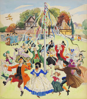 
	
		John Gilroy, 
		British 1898-1985-
		 
		Maypole & The Village Choir; 
		 
		