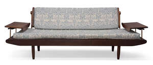 
	
		R.W Toothill, 
		 
		'Wentworth' sofa, circa 1960, 
		Afromosia, brass, lacquered...