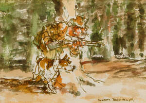 
	
		Roland Batchelor RWS, 
		British 1889-1990- 
		 
		The Predators; 
		 
		brown...