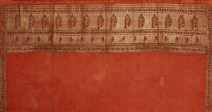 
	
		A Chanderi border, Madhya Pradesh, India, 19th century, woven in gold thread, on a orange...