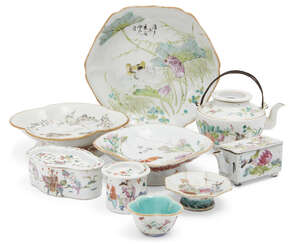 
	
		Nine pieces of Chinese porcelain, late 19th-early 20th century, comprising three bowls,...