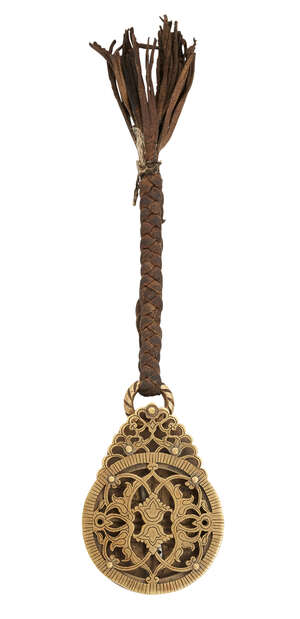 
	
		A brass openwork qiblah indicator, Iran, 19th century, plain to reverse, engraved around...