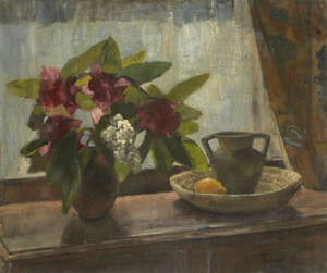 
	
		Ernst Eisenmayer, 
		Austrian/British 19202018 - 
		 
		Still life with flowers, jug...