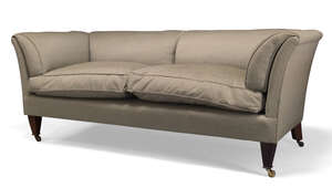 
	
		A modern two seat sofa, of recent manufacture, with curved back and armrests, above two...