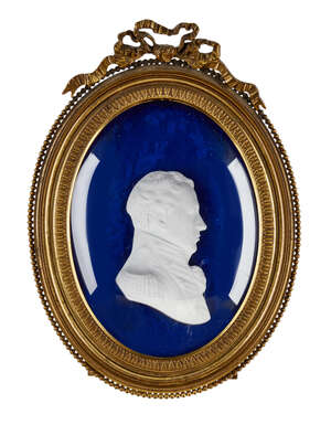 
	
		John Henning, Scottish, 1771-1851, a plaster portrait relief of Admiral Sir Pulteney...