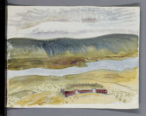 Leon Underwood, 
		British 1890-1975-
		 
		Bait Store, Iceland, 1923;
		 
		watercolour, signed and dated, bears inscription on the reverse, 27.5x35.5c