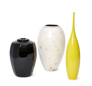 
	
		Studio Pottery (British), three items 
		c. late 20th century, various marks 
		A tall...