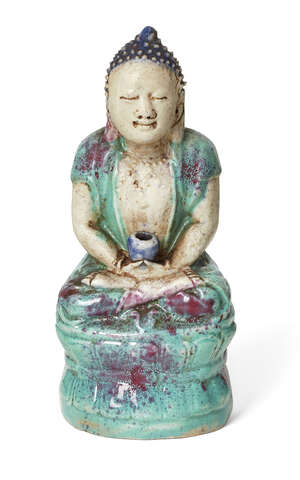 
	
		A Chinese biscuit porcelain figure of Shakyamuni Buddha, 18th/19th century, modelled...