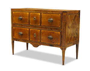 
	
		A North Italian walnut, fruitwood and ebonised commode, late 18th century, with overall...
