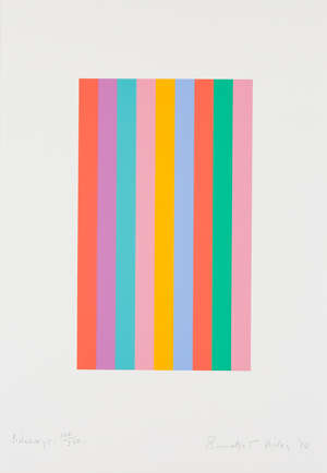 
	
		Bridget Riley CH CBE, 
		British b.1931- 
		 
		Sideways, 2010; 
		 
		screenprint in...