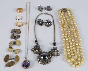 
	
		A miscellaneous collection of jewellery, to include a 19th century wedding band, an 18ct...
