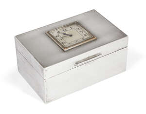 
	
		A silver cigarette box with integral clock to lid, London, c.1928, Cornelius Desormeaux...
