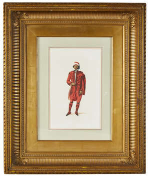 
	
		An Algerian, European school, late 19th century, depicted standing wearing red trousers,...