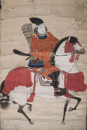 
	
		19th century Japanese School, ink and colour on paper, archer on horseback, 107cm x...