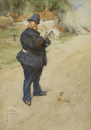 
	
		Lawson Wood RI, 
		British 1878-1957-
		 
		Policeman and Duckling;
		 
		