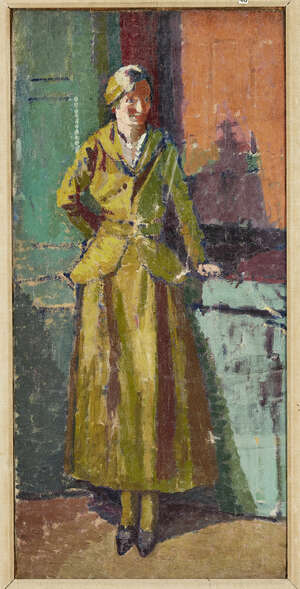 
	
		Camden Town School, 
		c.1911-1914- 
		 
		Portrait of a lady standing full length;...