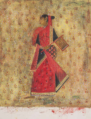 
	
		Prafulla Dahanukar (nee Joshi), 1934-2014, Woman in Orange Sari, Woman in Red Sari,...