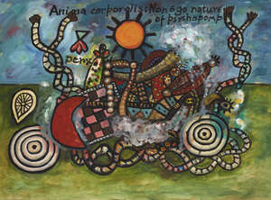 
	
		Alan Davie CBE RA HRSW, 
		Scottish 1920-2014- 
		 
		Anima Corporalis: Non ego nature...