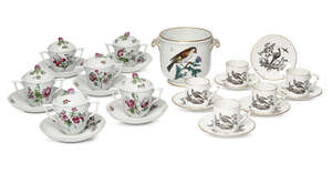 
	
		A set of six Herend porcelain custard cups and covers, 20th century, with stands, the...