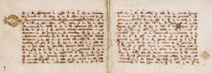
	
		A Qur'an bifolium in Kufic Script, North Africa or Near East, 9th century, Arabic...