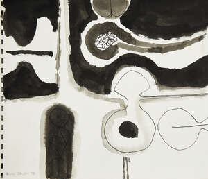 
	
		Henry Cliffe, 
		British 1919-1983- 
		Untitled abstract composition, 1974; 
		pen, black...