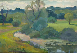 
	
		Viktor Templin,
		Russian 1920-1994-
		 
		Landscape;
		 
		oil on card,  signed...