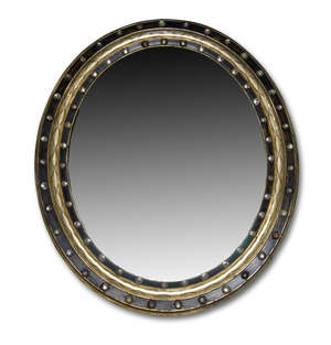 
	
		An Irish oval wall mirror, 19th century, the oval frame with gilt embellishment and two...