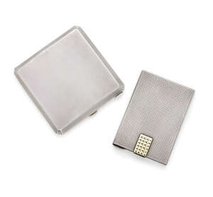 
	
		A George VI silver powder compact, Birmingham, c.1940, W H Manton, of square form, with...