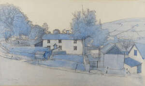 John Sergeant, 
		British 1937-2010-
		 
		Welsh Village, 1986;
		 
		monochrome blue watercolour wash over pencil on laid paper, signed and dated, 26x4