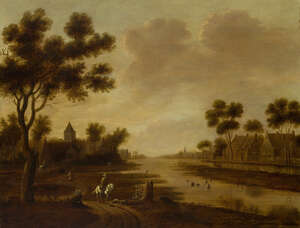 Joachim Govertsz. Camphuysen, 
		Dutch 1601-1659- 
		 
		A landscape with travellers on a path;
		 
		oil on panel, 61.5x78.5cm
		 
		Provenance: Sot