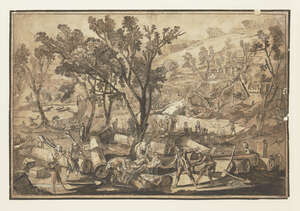 
	
		Circle of Giovanni Battista Piranesi, 
		Italian 1720-1778- 
		 
		Figures dismantling...