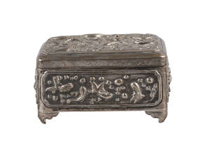 
	
		A Chinese export silver rectangular box, Luen Hing, early 20th century, decorated to the...