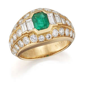 
	
		Cartier, an 18ct gold, emerald and diamond ring, by Cartier, with central rectangular-cut...