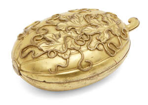 
	
		A Chinese gilt bronze 'melon' box and cover, 18th century, with lobed sides, decorated to...