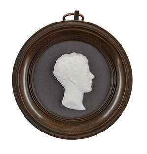 
	
		John Henning, Scottish, 1777-1851, a white paste portrait relief of James Maitland 8th...