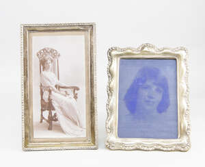 
	
		An Edwardian silver fronted portrait photograph frame, Birmingham c.1909, with leather...